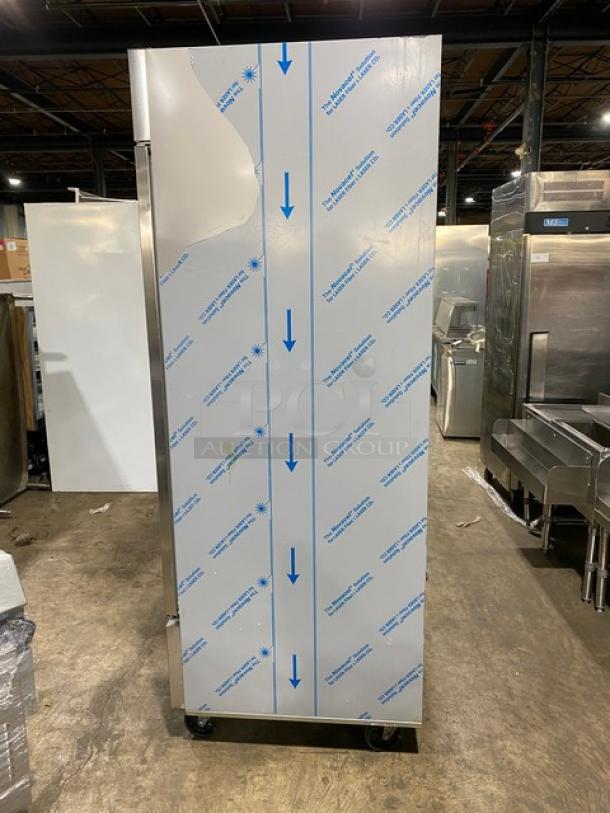 Beverage Air 3-door reach-in refrigerator, stainless steel, model RB72HC1S, with poly coated racks, 115V, 1 phase.