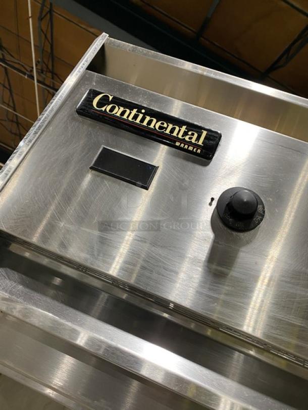 Continental Commercial Single Door Food Warmer in stainless steel, featuring brand logo and control knob, in excellent condition.
