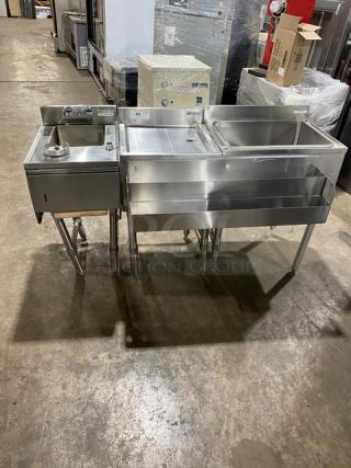 NBR Under the Bar Sink Model UW110121521TDV, stainless steel, with drying rack, hand sink, speed rail, on legs, commercial use.