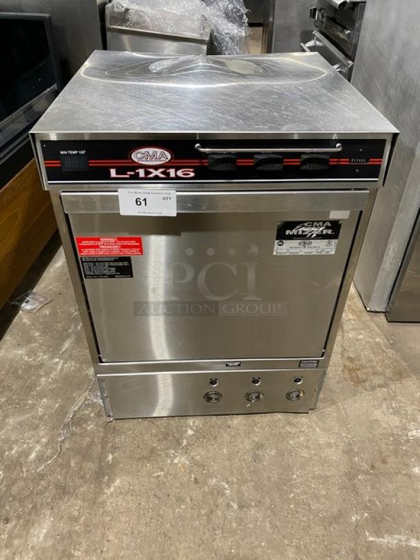CMA L-1/16 commercial under-counter dishwasher, stainless steel, model L-1/16, 115V, 1-phase, in good condition, serial 256640.