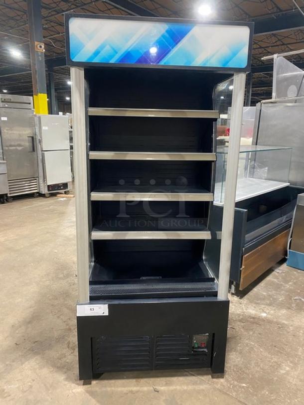 Avantco 189BVAC36HC refrigerated display case, 5 shelves, open front, serial ATRAPEX20180809A18, commercial use.