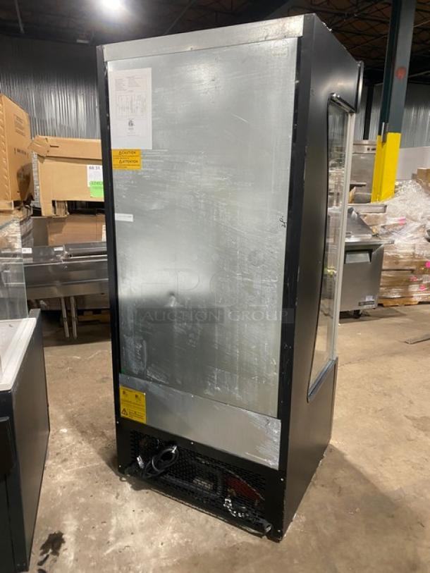 Avantco Commercial Open Refrigerated Display Case, Model 189BVAC36HC, 110/120V, in used condition with visible labels.
