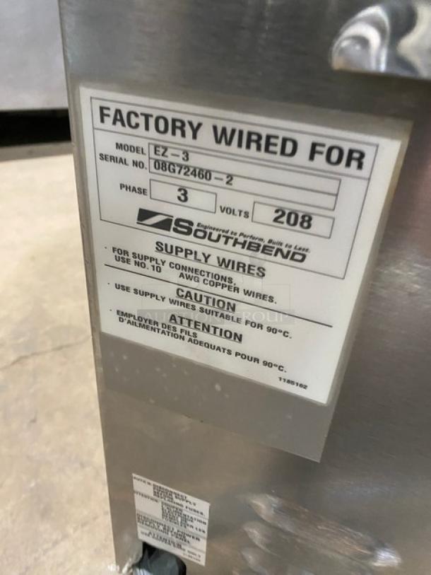 Southbend EZ3 stainless steel commercial electric steamer, serial 08G724602, 208V 3-phase, Simple Steam Series, on small legs.