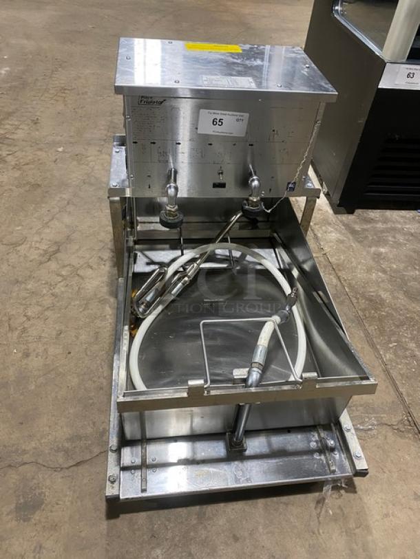 Pitco Frialator P18 portable fryer oil filter machine, 75 LB capacity, in good condition. Visible serial F22EA028133, 115V 1Phase.