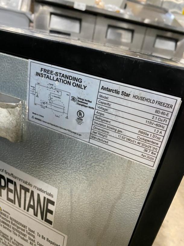 Antarctic Star BD60E countertop freezer, 2020 model, 115V, with poly coated racks, capacity 2.1 cu ft, UL listed.