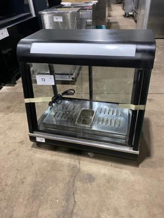 Commercial countertop warming food display case, model FW22, glass showcase with 2 sliding rear doors, 110V 1 Phase.