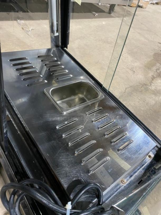 Commercial countertop warming food display case, model FW22, glass showcase with 2 sliding rear doors, 110V, 1Phase.