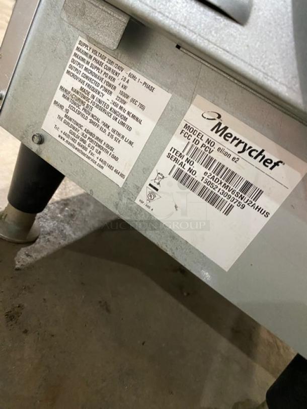 Merrychef EIKONE2 commercial countertop rapid cook oven, stainless steel, model label showing 208/240V 1Phase, serial 1505213090759.