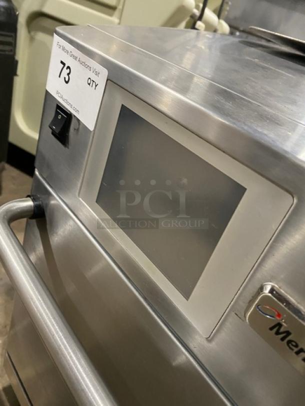 Merrychef EIKONE2 rapid cook oven, stainless steel, touchscreen interface, 208/240V, 1Phase, model label visible.