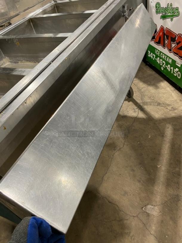 Atlas Metal commercial 4 bay steam table model VIH4 with sneeze guard, lowering prep/serve line, and casters. 240V, Serial n6772.