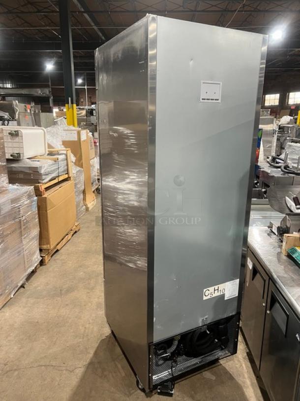 Atosa Commercial Single Door Reach-In Freezer, Model MBF8501GR, stainless steel, poly-coated racks, on casters, 115V.