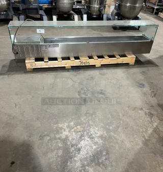 Stainless steel refrigerated cold rail with sneeze guard, model GPZ225AETL. Measures 70x25. 110/115V 1Phase.