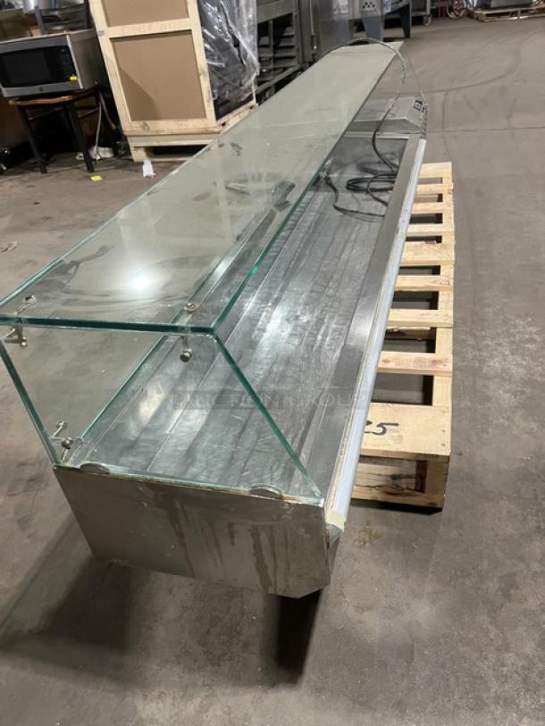 All stainless steel refrigerated cold rail with sneeze guard, model GPZ225AETL, 110/115V 1Phase, on wooden pallet.