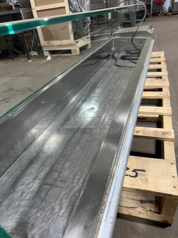 Stainless steel refrigerated cold rail with sneeze guard, Model GPZ225AETL, 110/115V 1Phase, in good condition.