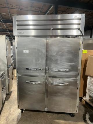 True Commercial Reach In Refrigerator! With 4 Half Doors! All Stainless Steel! Model STG2R4HS Serial 7630823! 115V 1Phase! On Casters! - Item #1223103