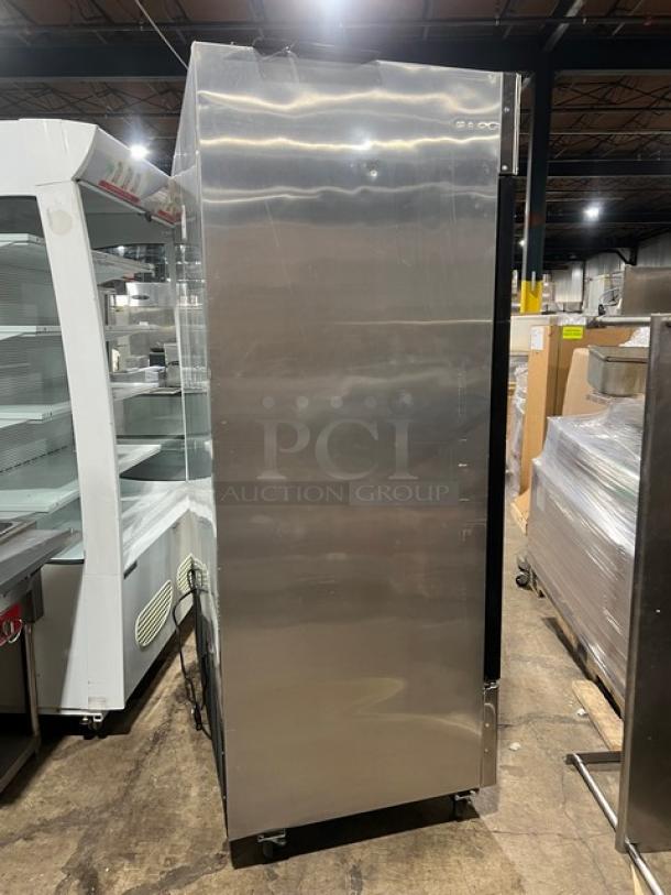 2018 Atosa Model MCF8703GR 2-Door Reach-In Freezer Merchandiser with view-through doors. Features poly-coated racks, 115V 1-phase, on casters.