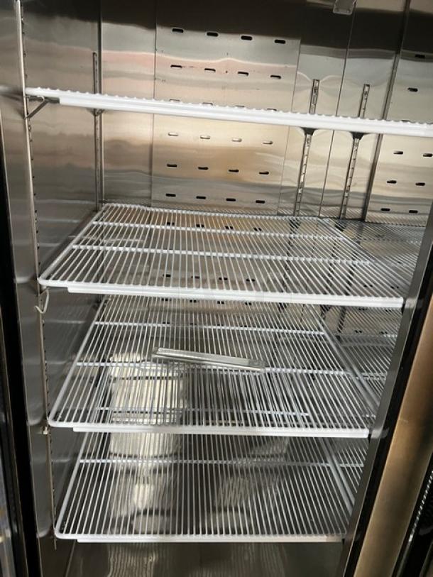 2018 Atosa MCF8703GR Commercial 2-Door Reach-In Freezer, poly-coated racks, view-through doors, on casters, 115V 1-Phase.