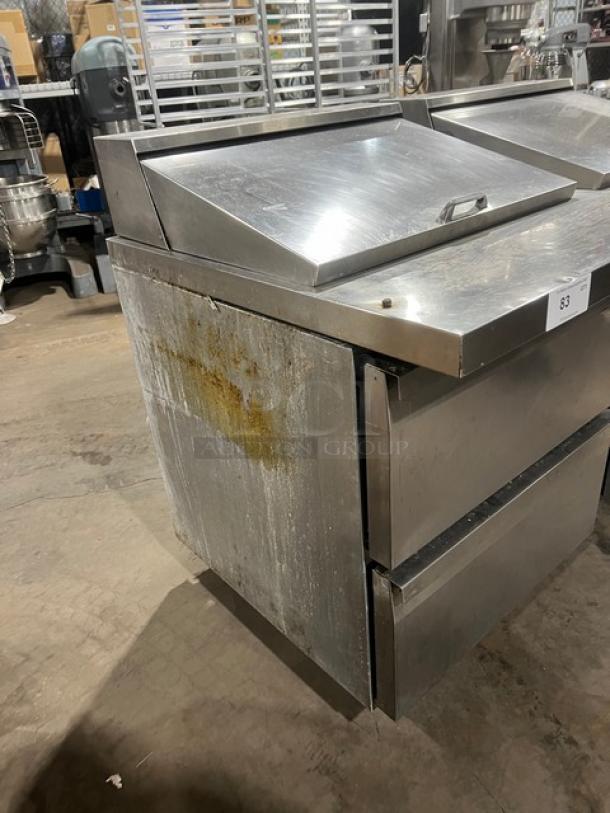 Continental SW6024M refrigerated prep table with 4 drawers, stainless steel, casters, model SW6024M, serial 151A9506, 115V 1Phase.