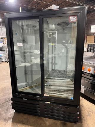Imbera VRD43 commercial 2-door refrigerator merchandiser with sliding glass doors, model VRD43, in used condition, 115V, 1 phase.