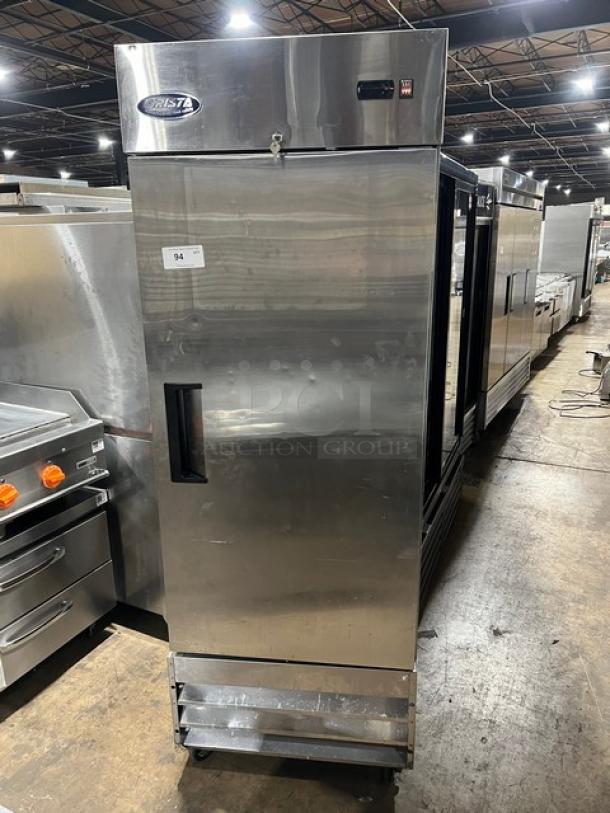 Grista GRRF1D commercial single door refrigerator, stainless steel, with poly coated racks. Serial 646564009013, 115V.