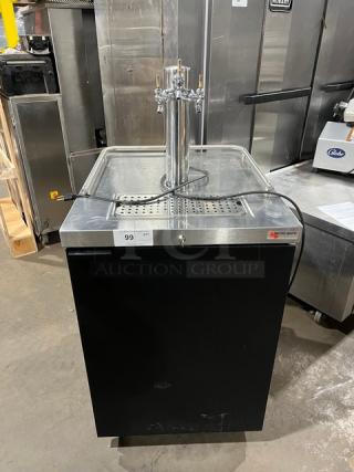 Micro Matic MDD-23 kegerator with stainless steel worktop and single tower triple tap dispenser. Serial 15115669M.