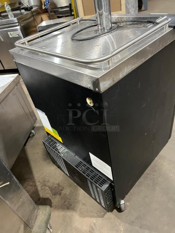 Micro Matic MDD-23 single door refrigerated kegerator with stainless steel worktop, single tower, triple tap dispenser.