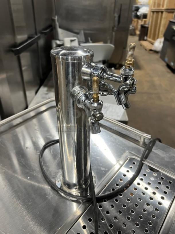 Micro Matic MDD-23 kegerator with stainless steel worktop, single tower, and triple tap dispenser. Model 15115669M.