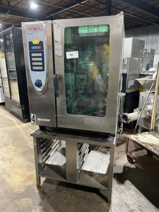 Rational SCC101G natural gas combi oven with view-through door, stainless steel, on commercial stand, model SCC101G.