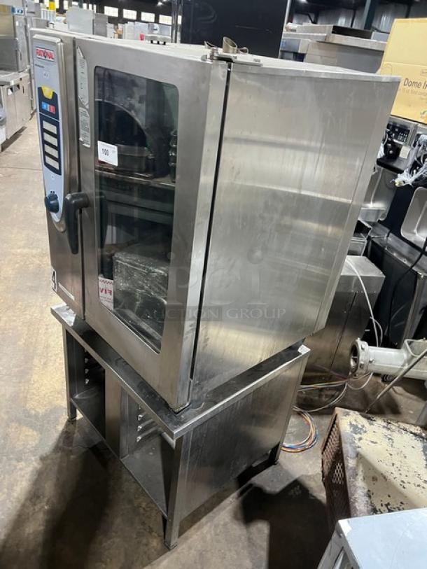 Rational SCC101G combi oven, stainless steel, view-through door, on commercial stand, model SCC101G, serial G11SE070821115.