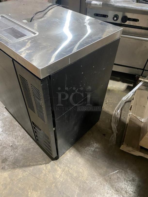 Beverage-Air DD36HC-1-B black kegerator with stainless steel worktop and drip tray. Single door, 115V, used condition.