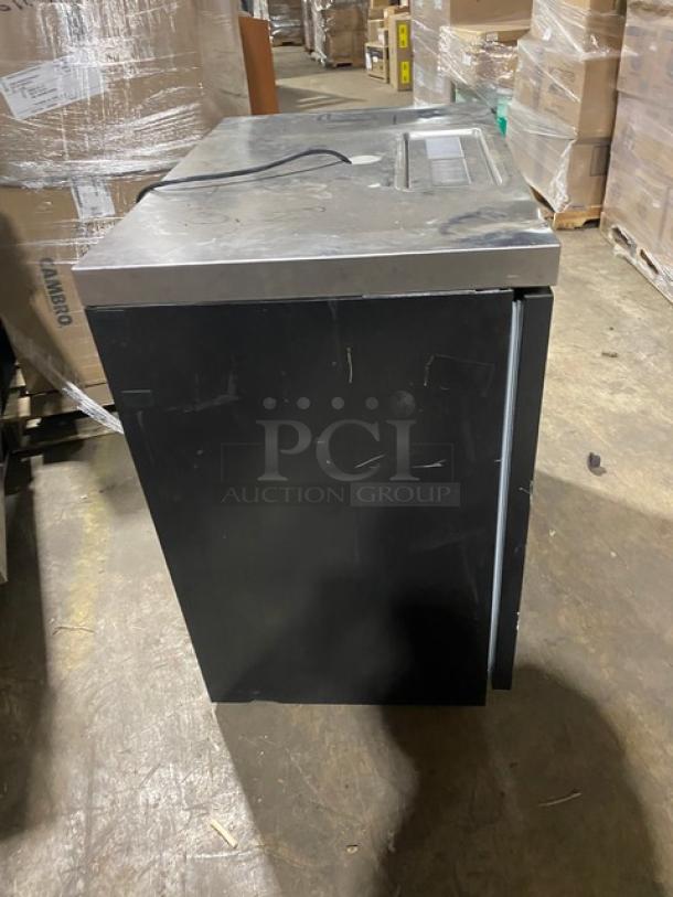 Beverage-Air black powder-coated kegerator, model DD36HC1B, with stainless steel worktop and drip tray. 115V, single phase.