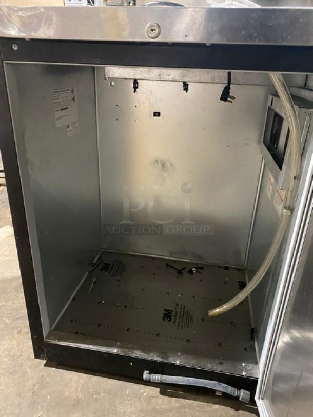 Beverage-Air DD36HC-1-B kegerator, black powder-coated, single door, stainless steel worktop, drip tray, 115V, 1 Phase.