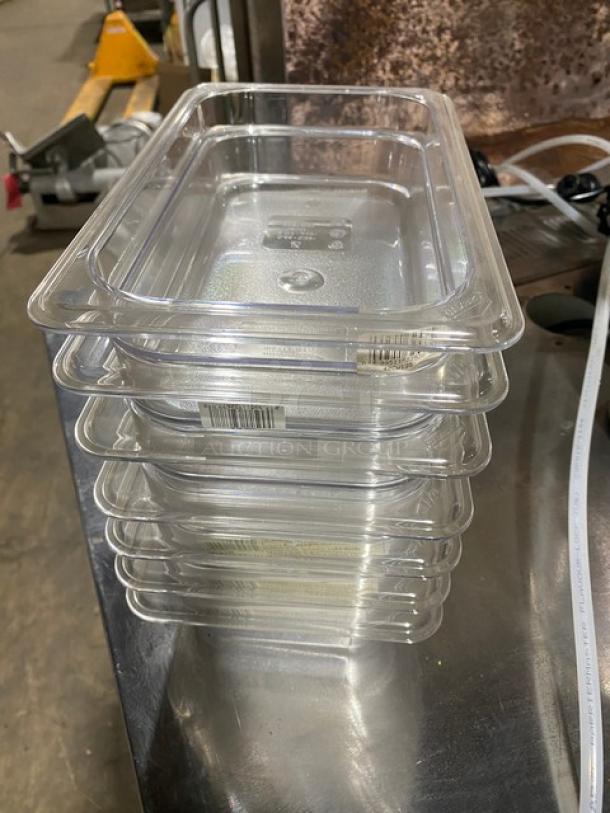 NEW Cambro 1/4-Size Clear Polycarbonate Food Pan, Model 42CW135, 2.5" Deep, Stack of 7, Commercial Grade.