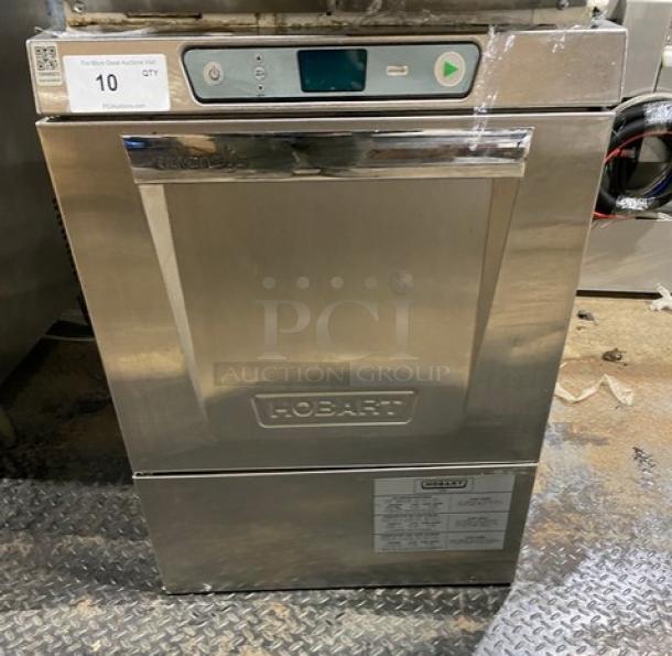 Hobart Advansys LXe Series undercounter dishwasher, stainless steel, model LXER, new condition, with full-size cup rack.