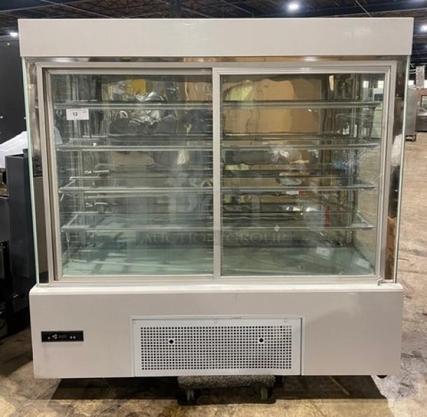 SWEET 5 Tier Refrigerated Deli Display Case, Model ZSGLLQ18, glass showcase, sliding doors, 220V, excellent condition.