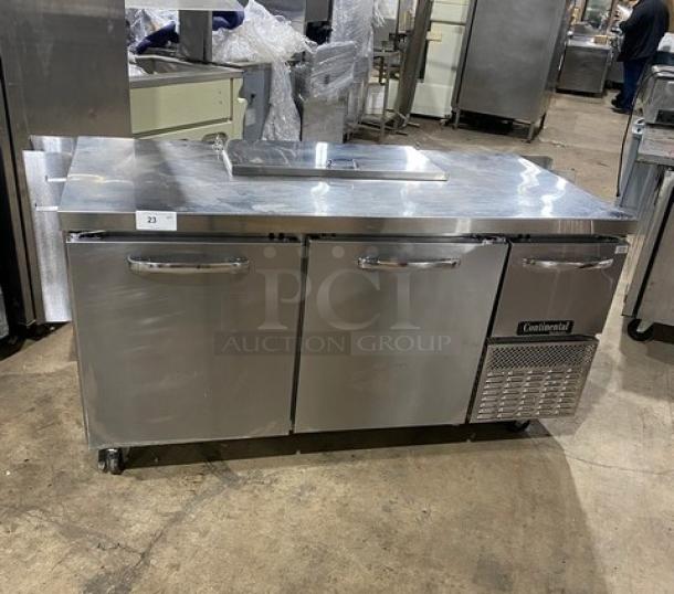 Continental refrigerated sandwich prep table, model RA68N8, stainless steel, 2.5 doors, under storage, 115V, serial 162B9697.