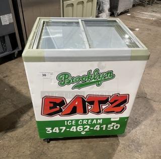 Brooklyn Eatz Style Commercial White Horizontal Ice Cream/Frozen Yogurt Merchandiser Display Freezer! With Double Top Sliding Glass Doors! 110V! - Item #1222745
