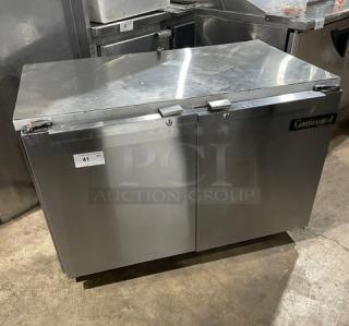 Continental UC48SS stainless steel lowboy cooler with 2-door storage, 115V 1Phase, Model UC48SS, Serial 15213433.