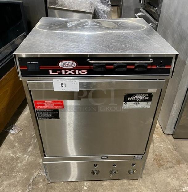 CMA L-1/16 commercial under-counter dishwasher, stainless steel, model L-1/16, 115V, 1-phase, in good condition, serial 256640.