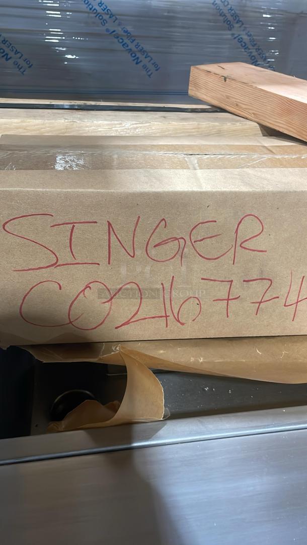 New Jade Range JURH-CHP combo unit in crate, includes 24" char broil grill and plancha over refrigerated base, on casters.