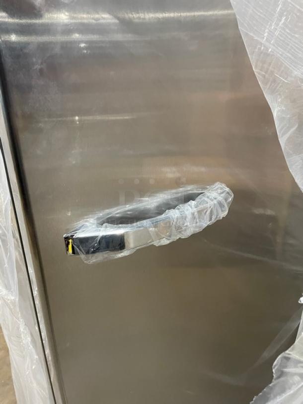 Blue Air BSR23T one-door reach-in cooler; scratch-n-dent condition; top mount, 115V, 1 phase, on casters.