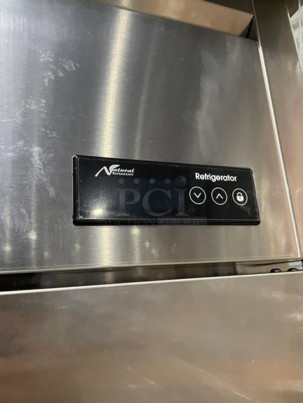 Blue Air BSR23T one-door top mount reach-in cooler, stainless steel, digital controls; slight scratches, on casters.