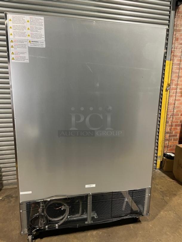 NEW Blue Air BSF49-HC reach-in freezer, stainless steel, solid doors, minor scratches, on casters, 115V, 1 phase.