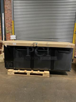 Blue Air 3 Solid Door Kegerator, Model BDD90-4D, new with minor scratches. Black finish, 115V 1 Phase, on pallet.