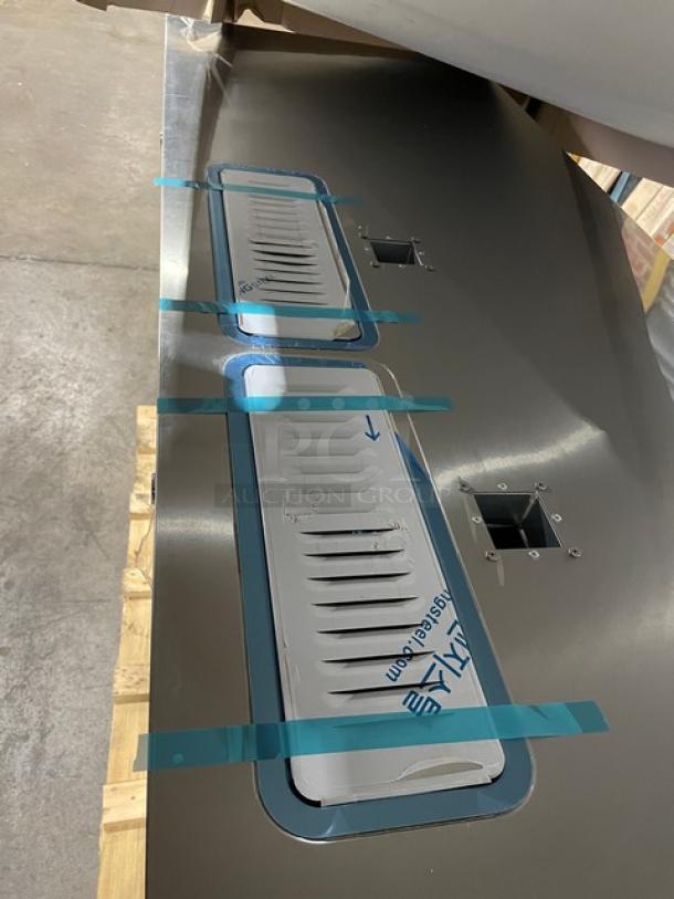 BLUE AIR BDD90-4D kegerator in new condition, visible vents, temporary protective wrappers, stainless steel exterior.