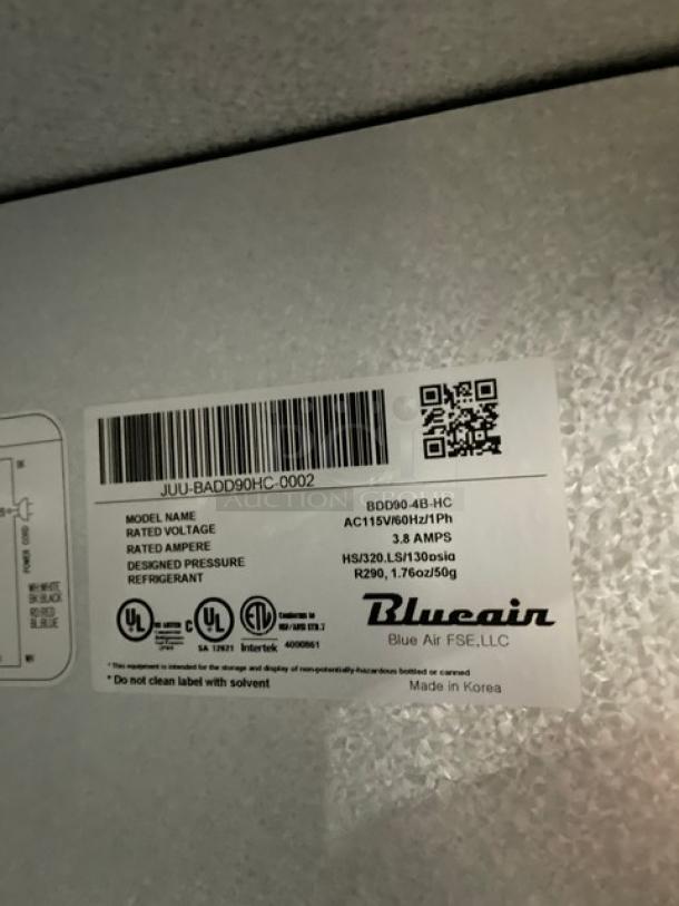 New Blue Air BDD90-4D Kegerator Cooler, model BDD90-4B, 115V, scratch-n-dent condition, serial JUU-BADD90HC-002.