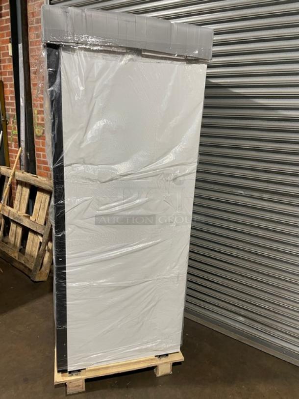 Blue Air BKGF23-HC glass door freezer merchandiser, new with scratches, on casters, model KGF23HCX010274, 115V 1 phase.