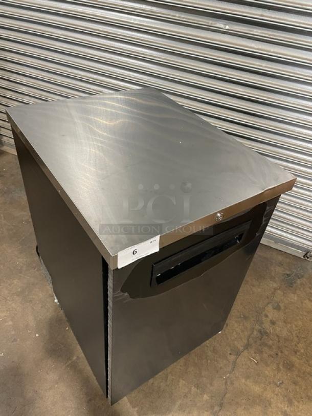 NEW Blue Air BBB23-1B bar back cooler with stainless steel top, one door, scratch-n-dent, on casters, 115V, serial IWWBABB23HC0002.
