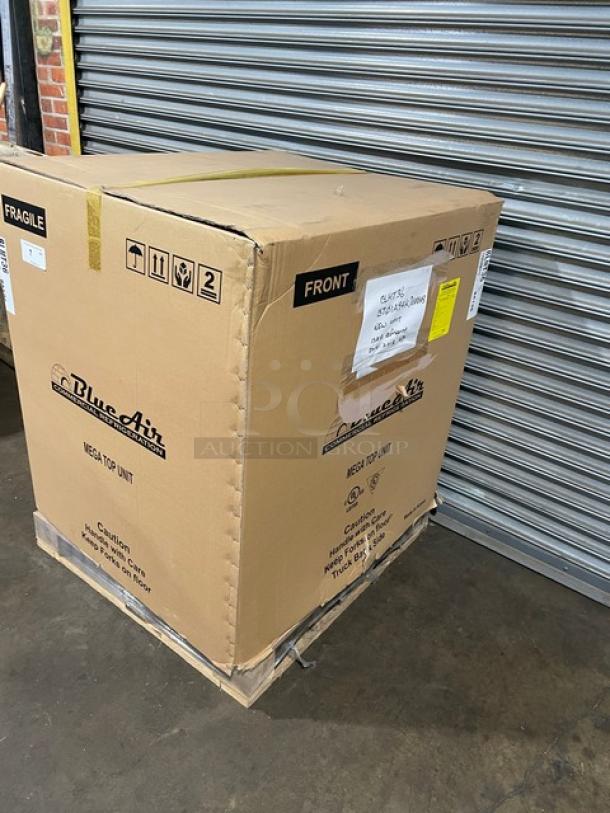 Blue Air 36" Refrigerated Mega Top Sandwich Prep Table, Model BLMT36, new in box, scratch-n-dent, 115V, on casters.
