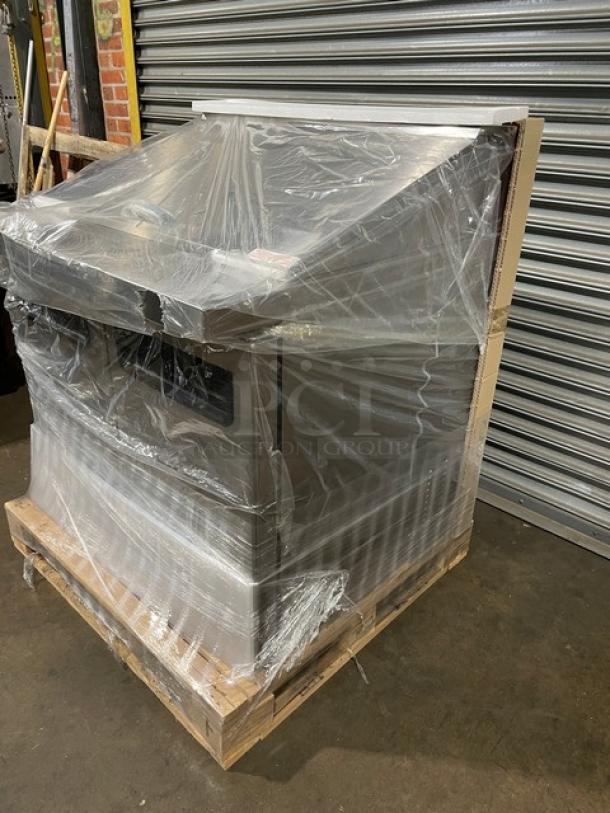 Brand new Blue Air BLMT36 refrigerated sandwich prep table, 36", in-box, wrapped, on pallet, 115V, 1 phase, on casters.